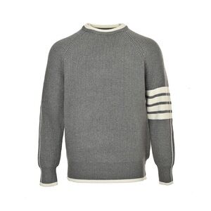 Thom Browne Gray and Cream Crewneck Sweater
